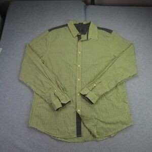 GUESS Shirt Mens XL Yellow Green Plaid Slim Fit Button Up Long Sleeve Casual UAE